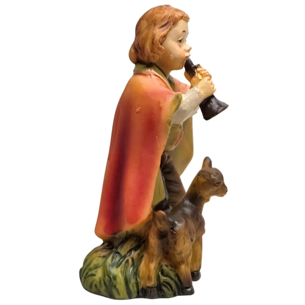 Little boy with flute and kid goat for 10 cm nativity figures