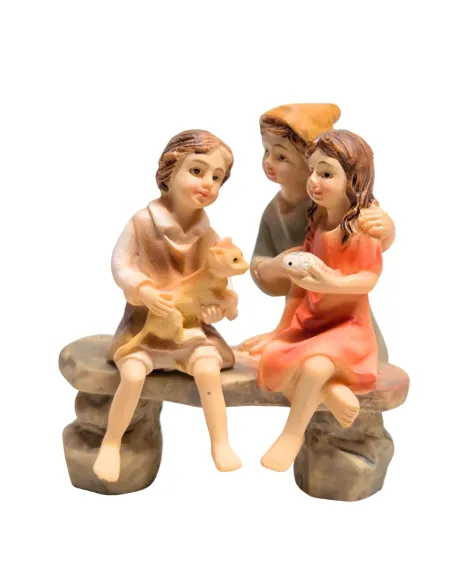 Bambini con gatto e pesce per statue da 10 cm