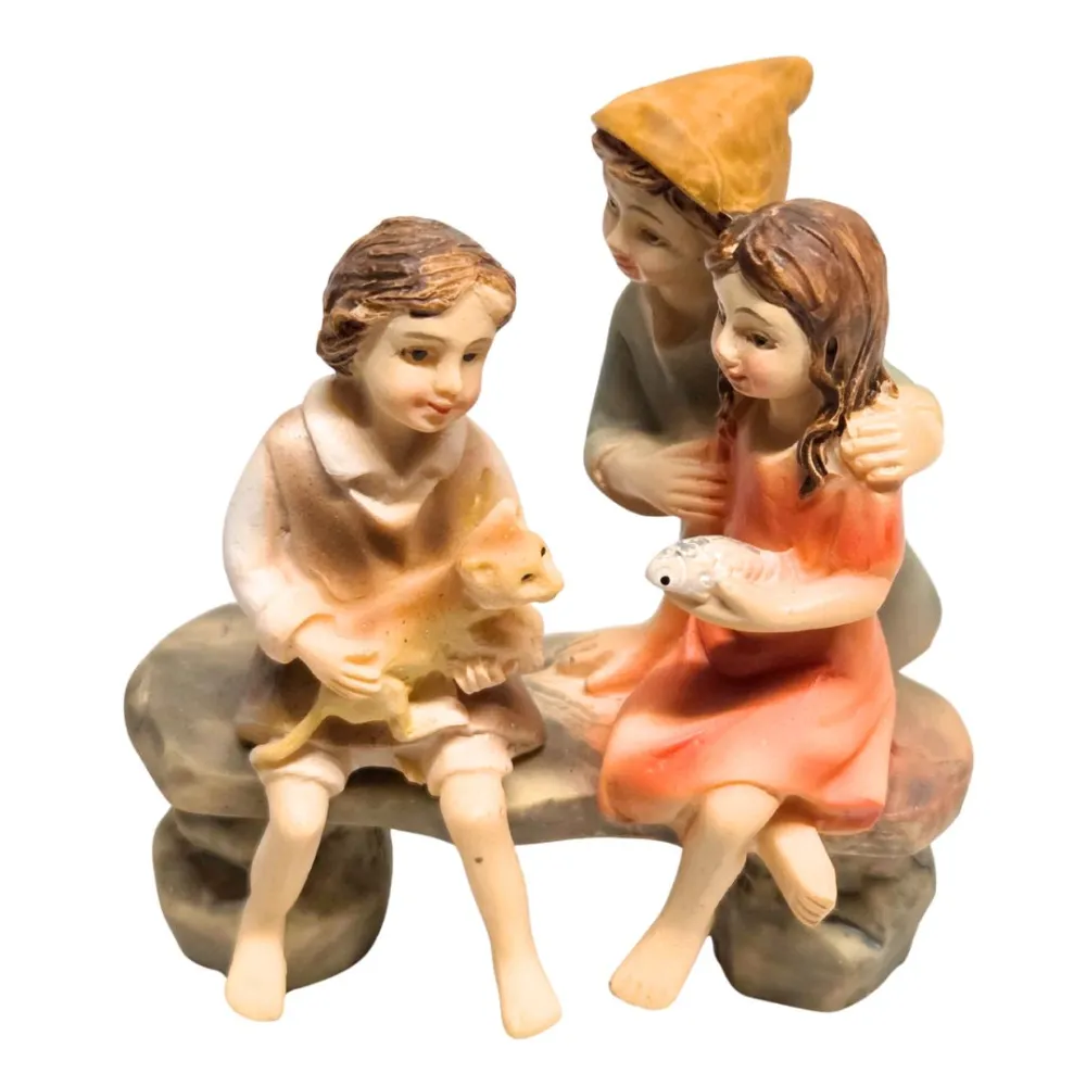 Bambini con gatto e pesce per statue da 10 cm