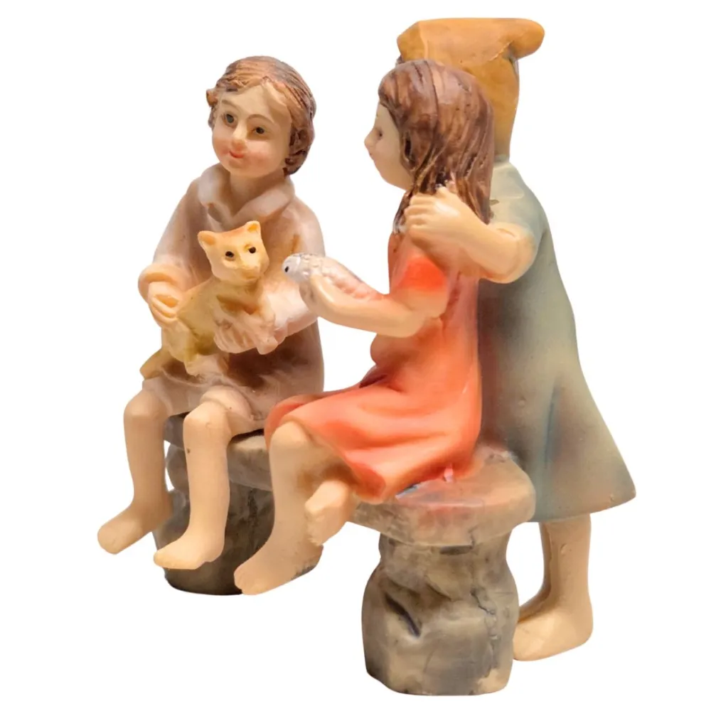 Bambini con gatto e pesce per statue da 10 cm