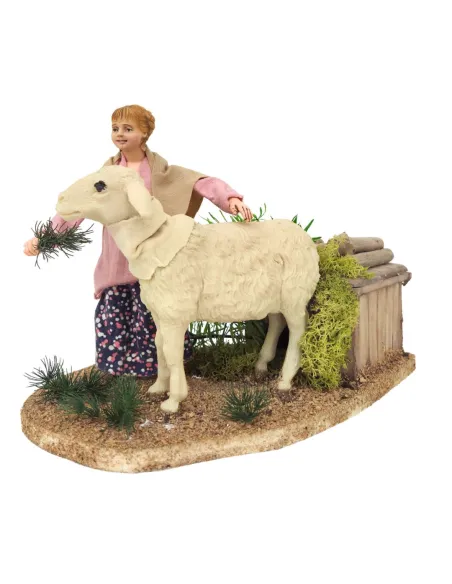 Little girl petting sheep with movement for 30 cm nativity figures