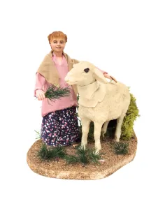 Animated Little Girl Petting a Sheep for 30 cm Nativity Figures