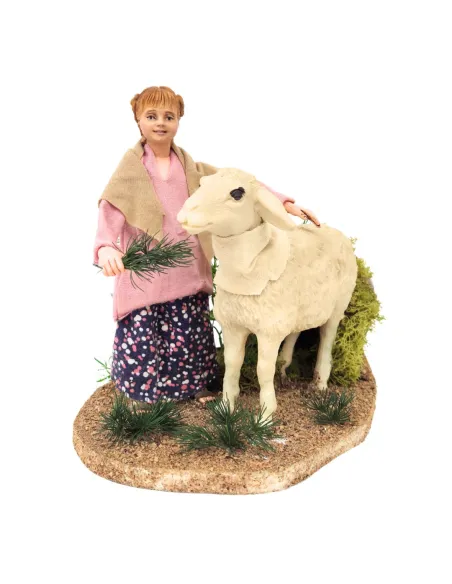 Little girl petting sheep with movement for 30 cm nativity figures