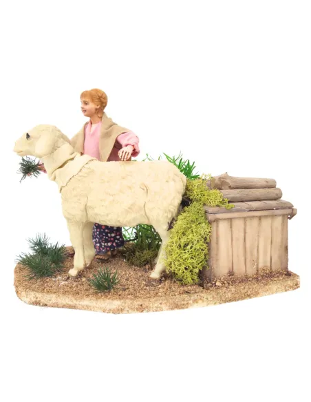 Animated Little Girl Petting a Sheep for 30 cm Nativity Figures