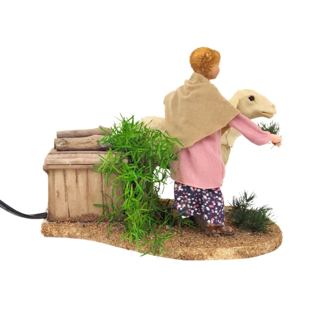 Animated Little Girl Petting a Sheep for 30 cm Nativity Figures
