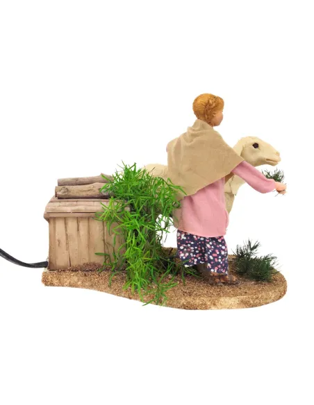 Animated Little Girl Petting a Sheep for 30 cm Nativity Figures