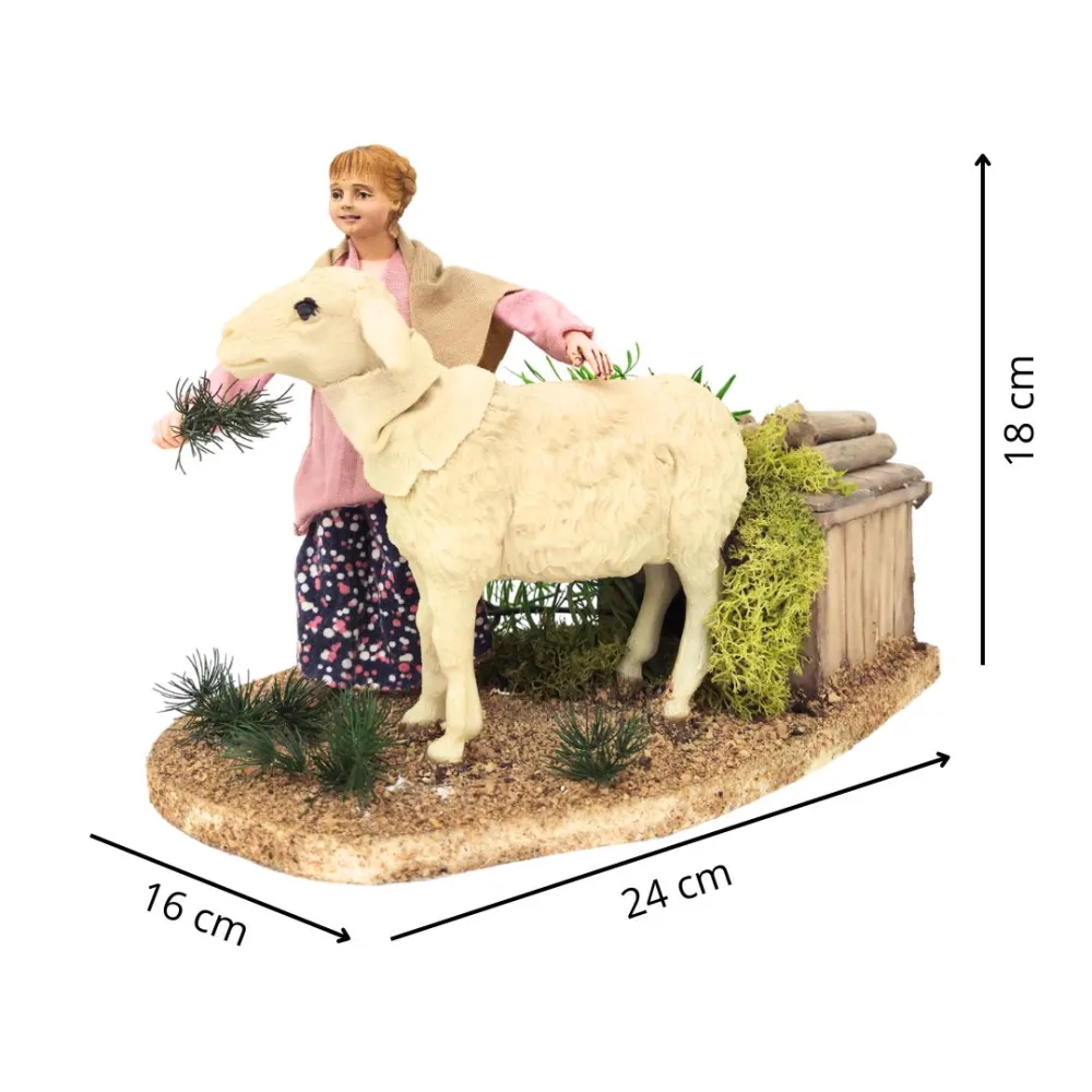 Little girl petting sheep with movement for 30 cm nativity figures
