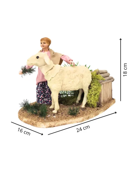 Little girl petting sheep with movement for 30 cm nativity figures