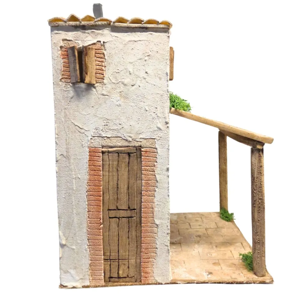 Rustic village house with covered porch in polystyrene for 10 cm nativity figures