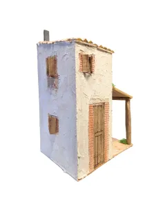 Rustic village house with covered porch in polystyrene for 20 cm nativity figures