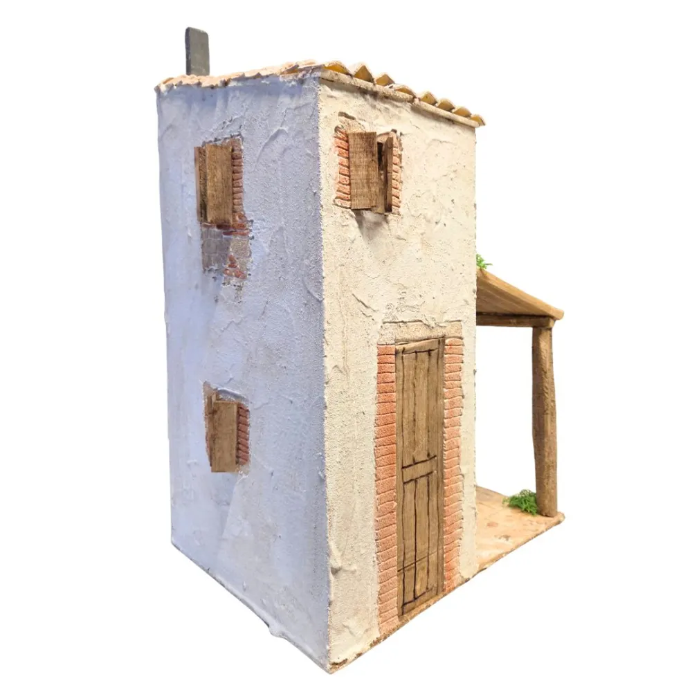 Rustic village house with covered porch in polystyrene for 20 cm nativity figures
