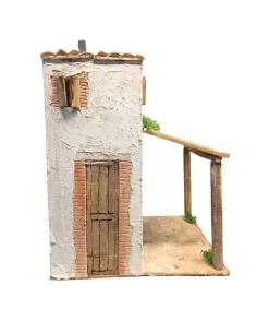 Rustic village house with covered porch in polystyrene for 20 cm nativity figures 2