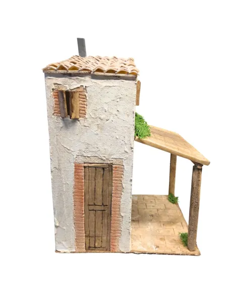 Rustic village house with covered porch in polystyrene for 20 cm nativity figures