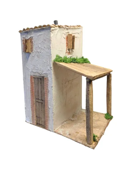 Rustic village house with covered porch in polystyrene for 20 cm nativity figures