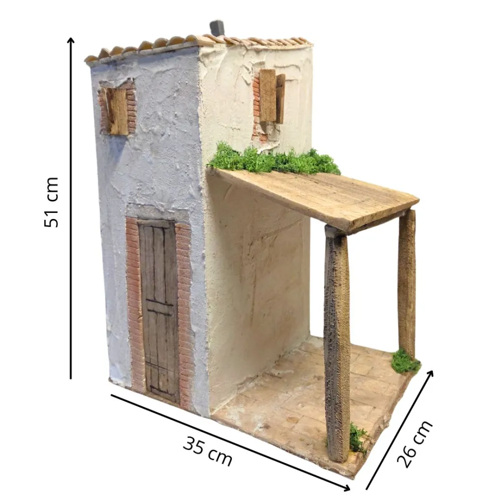 Casa popolare con portico in polistirene per statue da 20 cm