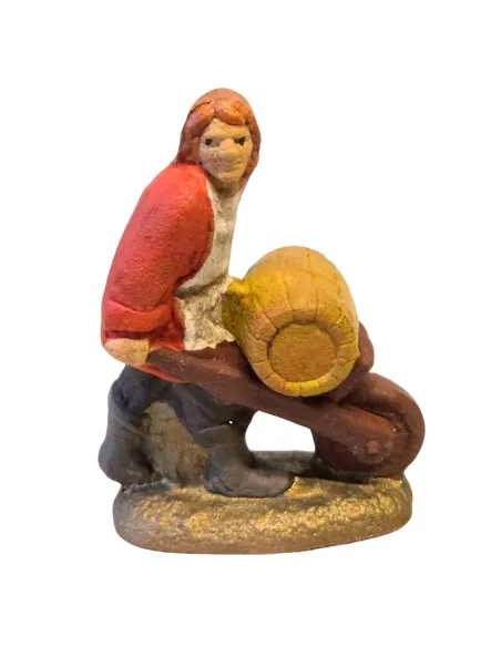 Uomo con carriola in terracotta 5 cm