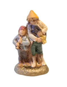 Terracotta bagpiper with child – 5 cm