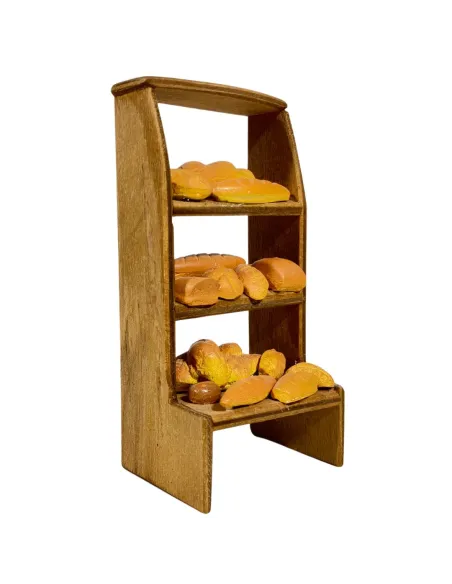 Bancarella in legno con pane per statue da 8-10 cm