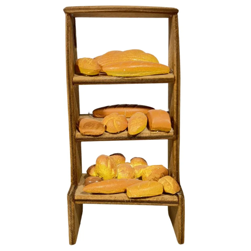 Bancarella in legno con pane per statue da 8-10 cm