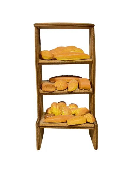 Bancarella in legno con pane per statue da 8-10 cm