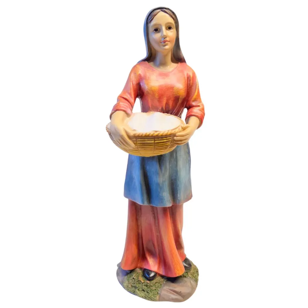 Donna con cesto in resina 30 cm