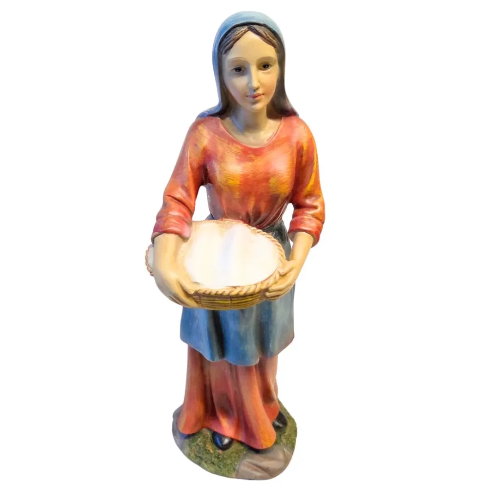 Donna con cesto in resina 30 cm