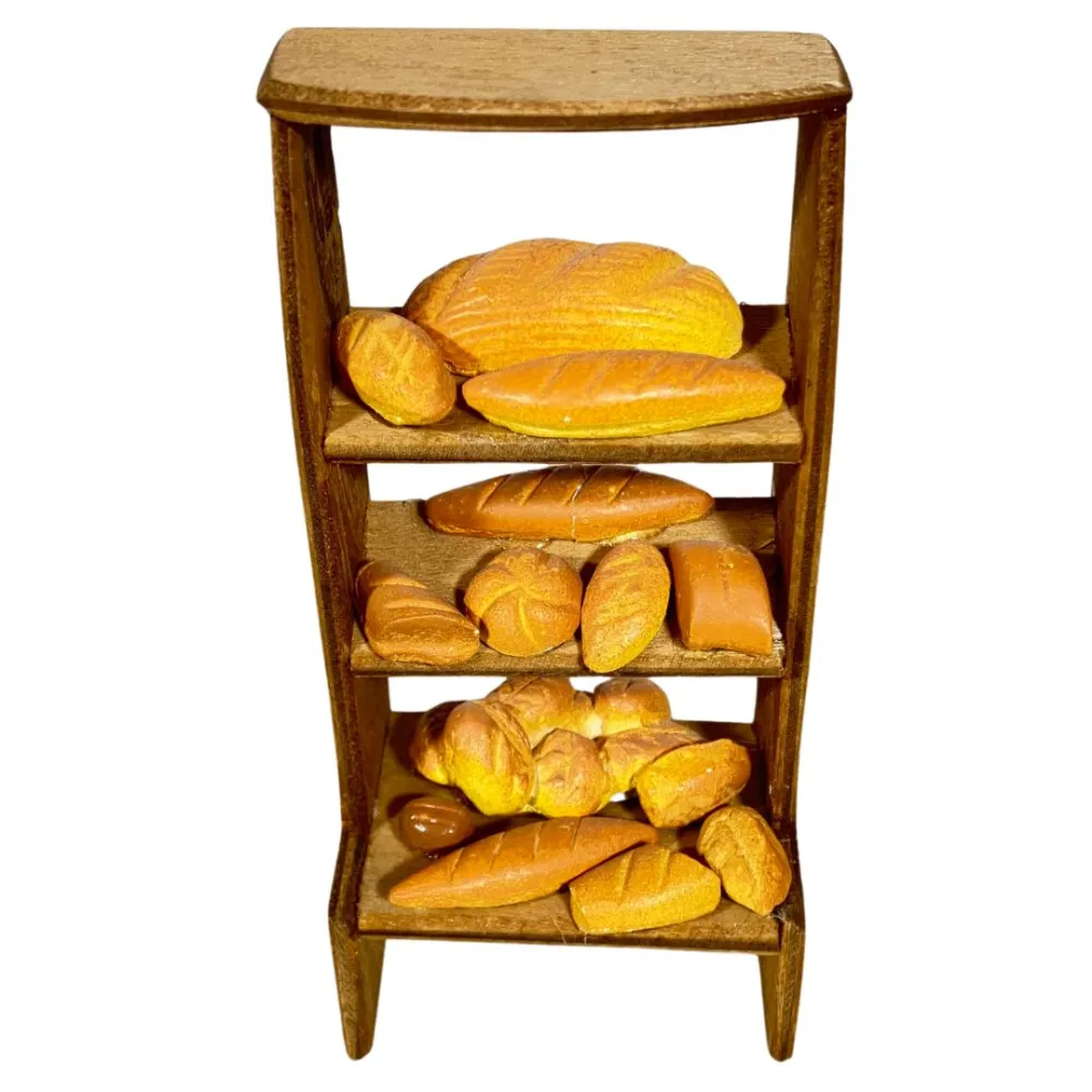 Bancarella in legno con pane per statue da 8-10 cm