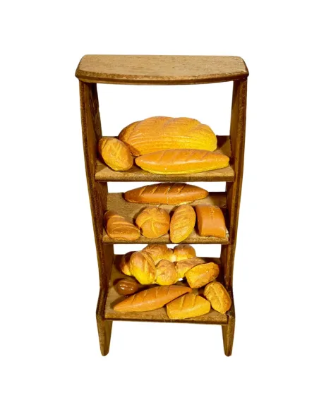 Bancarella in legno con pane per statue da 8-10 cm
