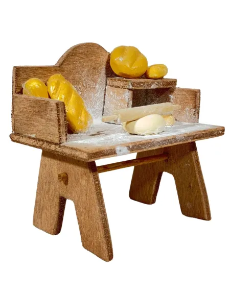 Wooden Baker's Workbench with Plaster Bread for 8–10 cm Nativity Figures