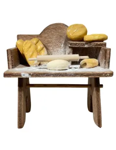 Wooden Baker's Workbench with Plaster Bread for 8–10 cm Nativity Figures