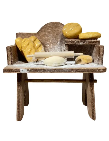 Wooden Baker's Workbench with Plaster Bread for 8–10 cm Nativity Figures