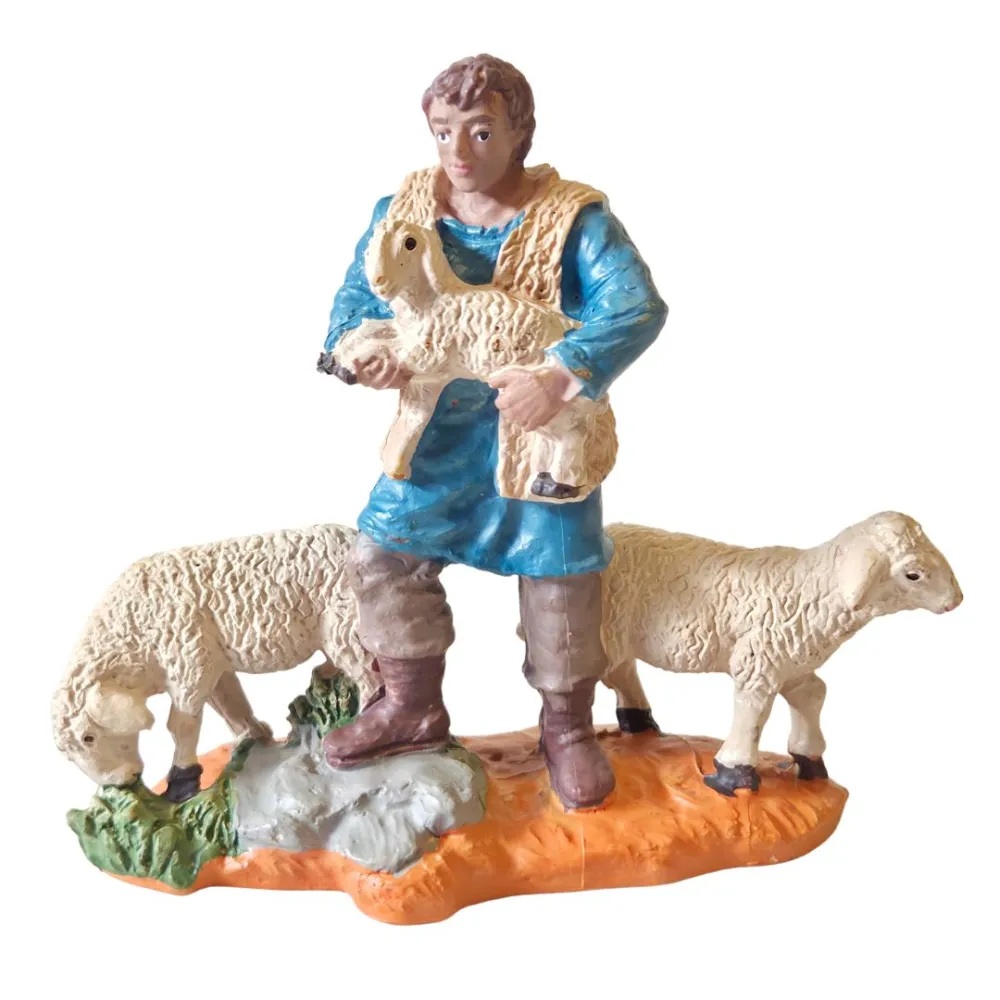 Pastore Oliver con pecore e agnello 8 cm