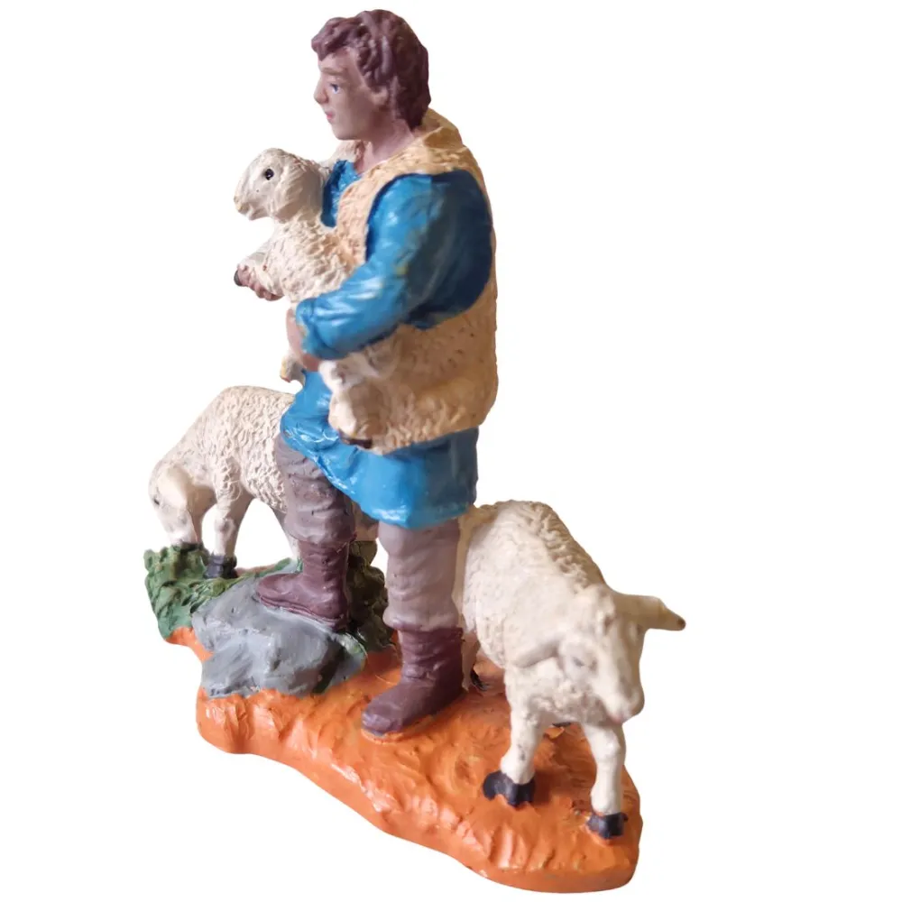 Pastore Oliver con pecore e agnello 8 cm