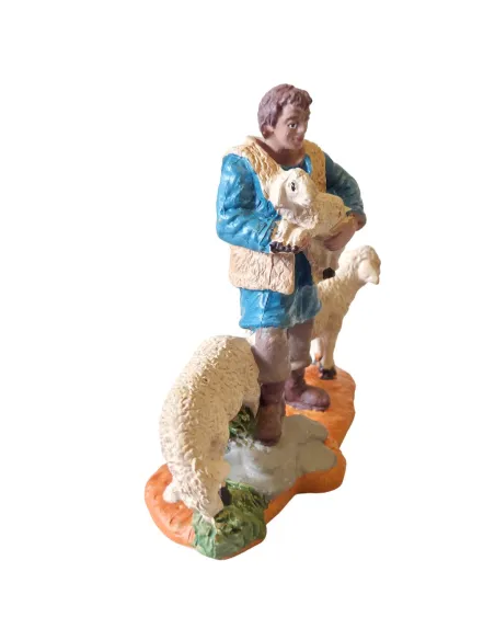 Pastore Oliver con pecore e agnello 8 cm