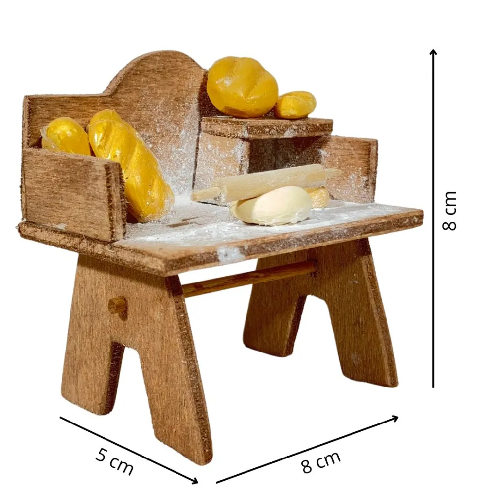 Wooden Baker's Workbench with Plaster Bread for 8–10 cm Nativity Figures