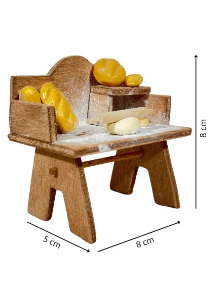 Wooden Baker's Workbench with Plaster Bread for 8–10 cm Nativity Figures