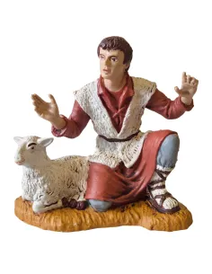 Kneeling adoring shepherd with sheep – 15 cm