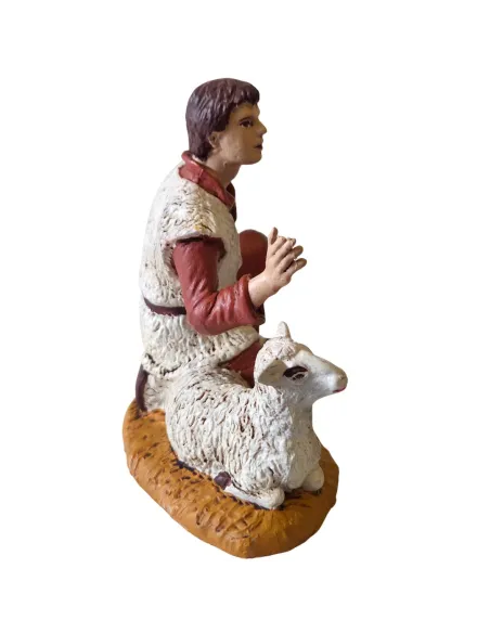 Kneeling adoring shepherd with sheep – 15 cm