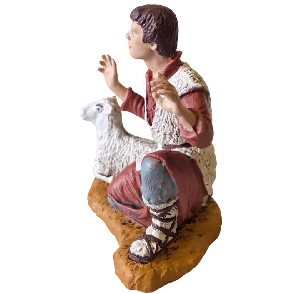 Kneeling adoring shepherd with sheep – 15 cm