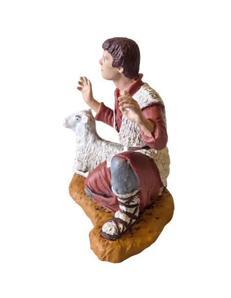 Pastore adorante inginocchiato con pecora 15 cm