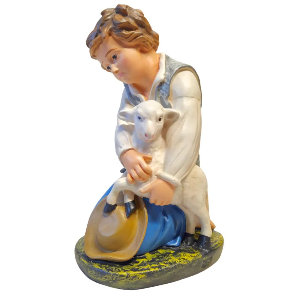 Bambino inginocchiato con agnellino serie 60 cm