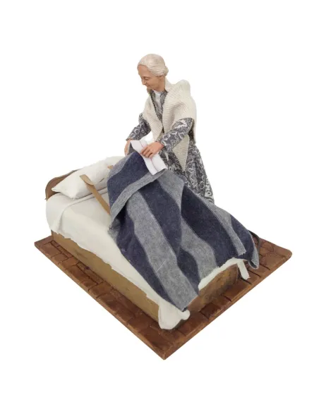 Animated Elderly Woman Warming a Heated Bed - 30 cm
