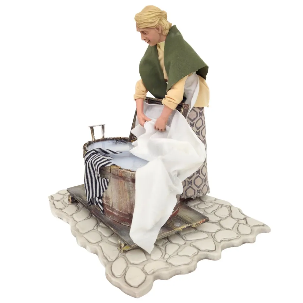 Animated Traditional Washerwoman with Washtub - 30 cm