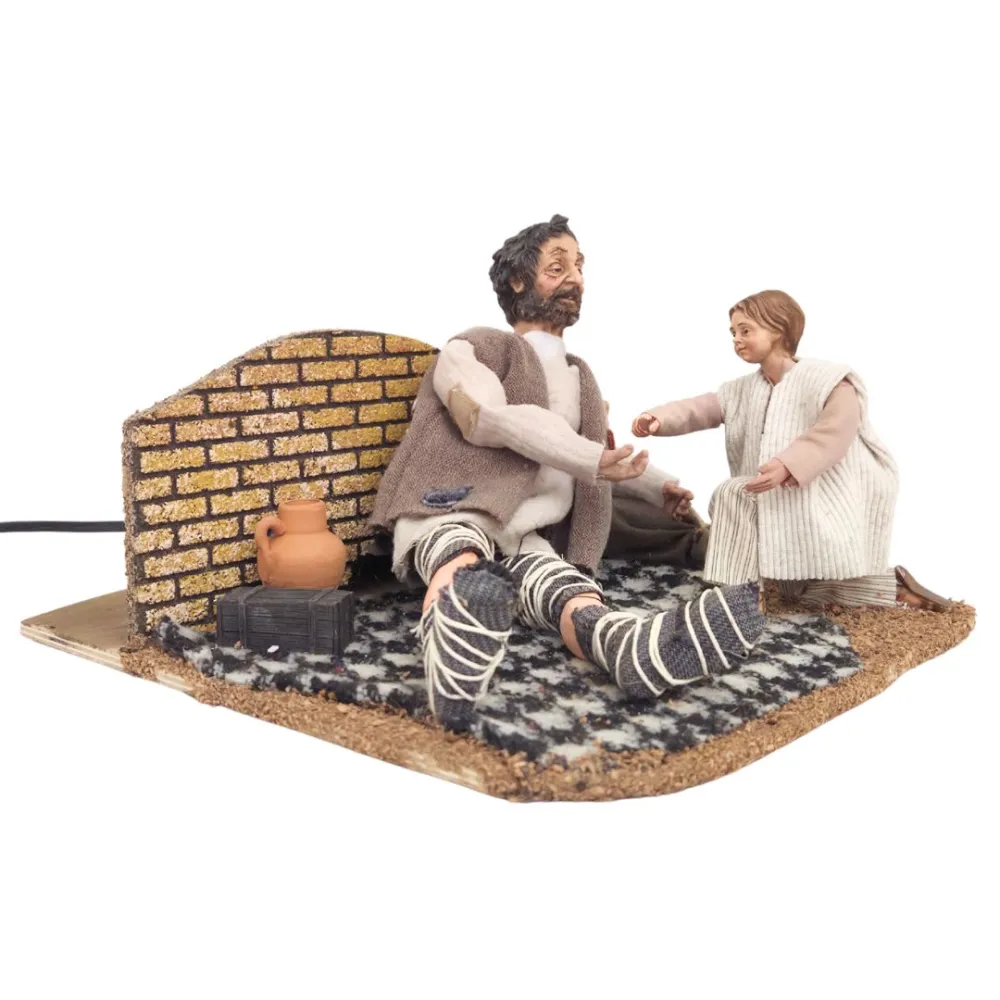 Animated Traditional Beggar with Child - 30 cm