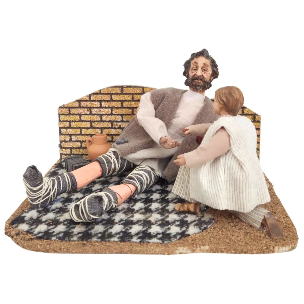 Animated Traditional Beggar with Child - 30 cm