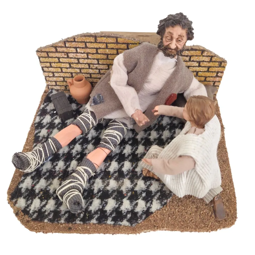 Animated Traditional Beggar with Child - 30 cm
