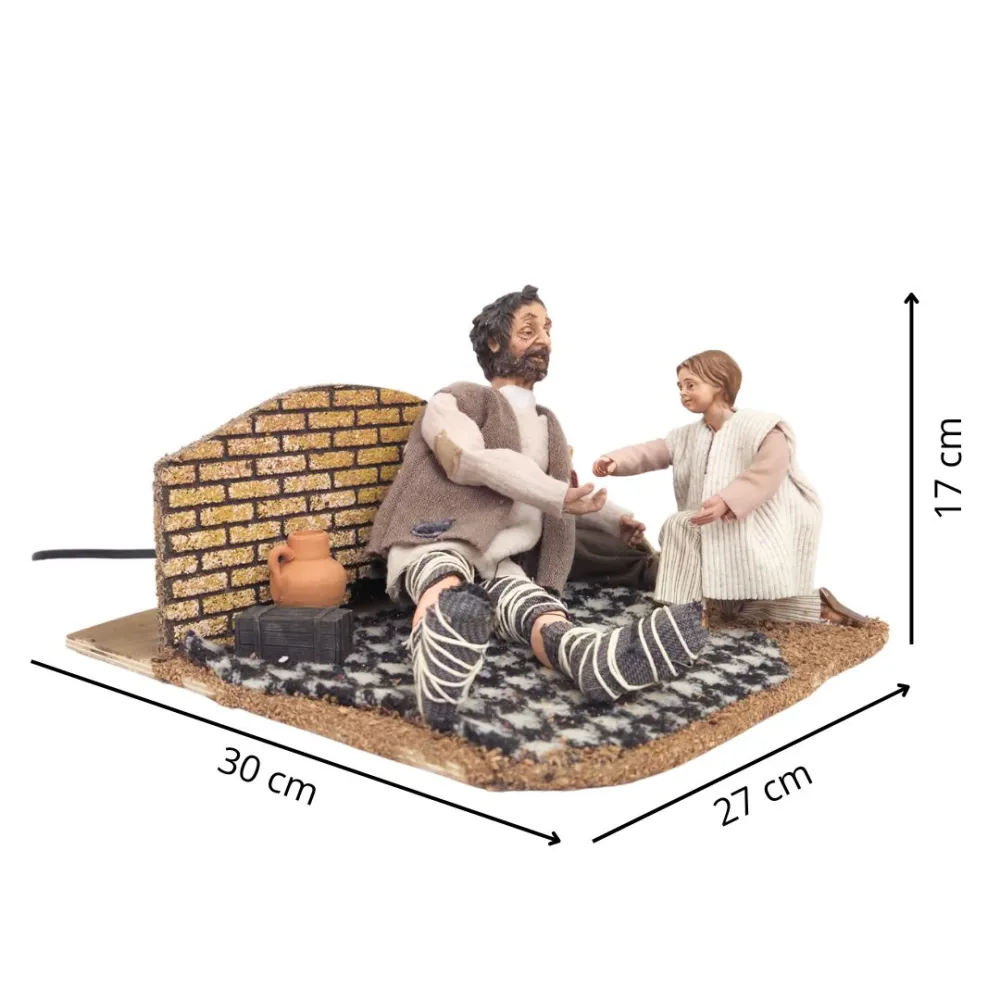 Animated Traditional Beggar with Child - 30 cm