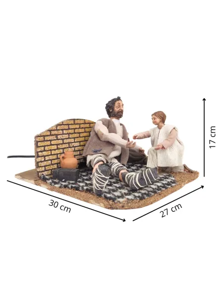 Animated Traditional Beggar with Child - 30 cm
