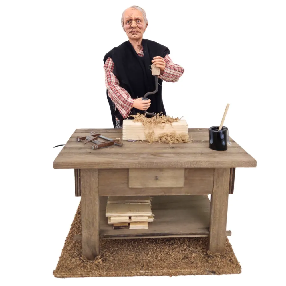 Animated Traditional Carpenter with Brace and Bit - 30 cm