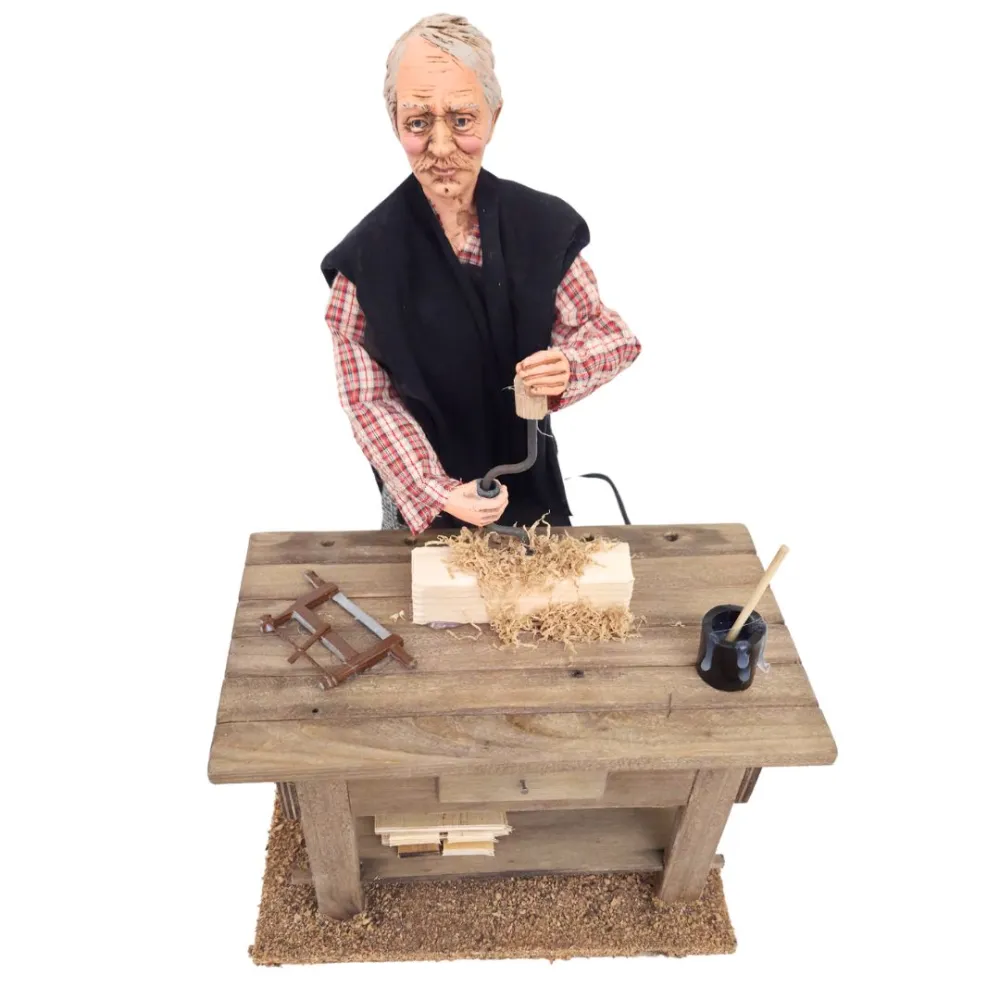 Animated Traditional Carpenter with Brace and Bit - 30 cm